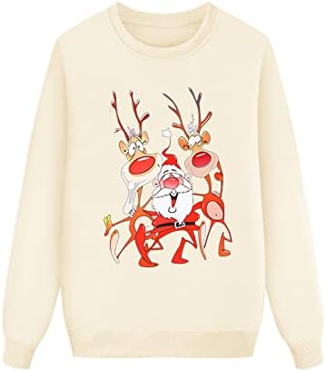 Doinshop Women Božićni duks Funny Reindeer Crewneck Holiday Pulover The Casual Slatke majice s dugim rukavima