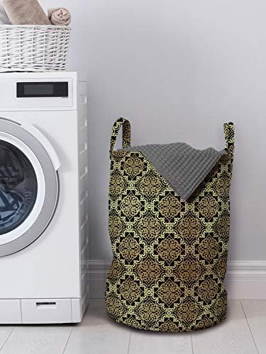 Ambesonne apstraktna torba za pranje veša, repetitivni Damast dizajn ukrasa isprepleteni orijentalni motivi Print, korpa za korpe