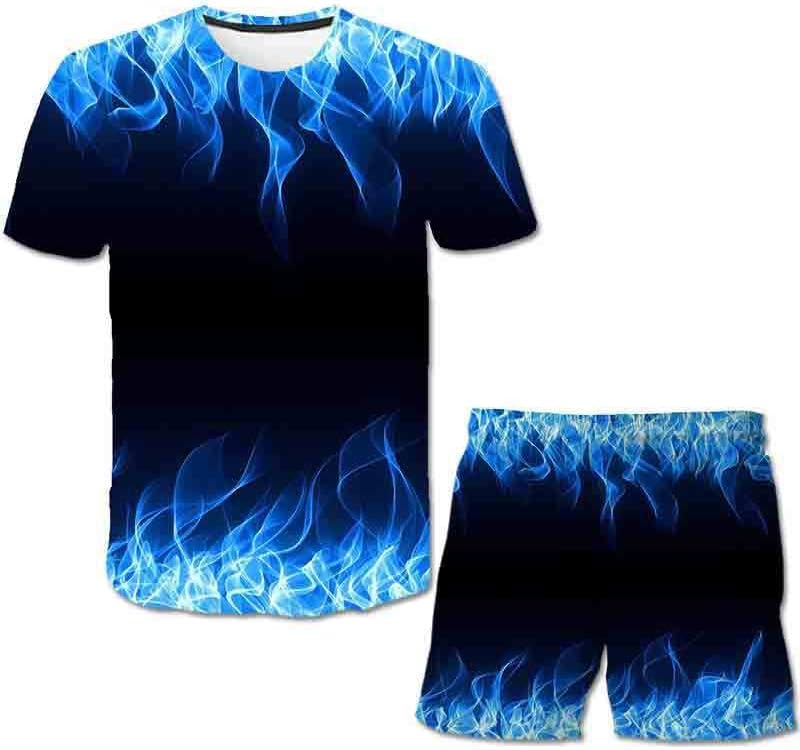 Remhumhai Muška plamena 3D digitalni tisak 2 komada trenerka Ležerne majice kratkih rukava i odijelo za kratke hlače