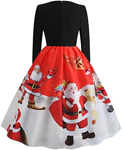 Haljina za zabavu za ženske Božićne haljine dugi rukavi Santa Claus štampane haljine Vintage koktel Holiday Party Dress
