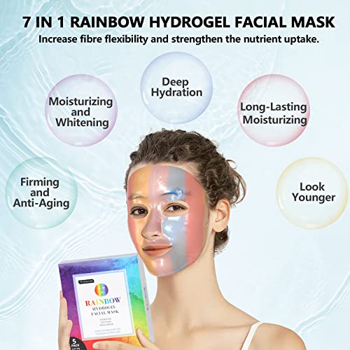 Rainbow maska za lice, kolagenska maska za njegu kože, 5 pakovanja maske protiv starenja, hidratantne maske za lice sa sedam organskih sastojaka, pokloni za samopomoć za žene