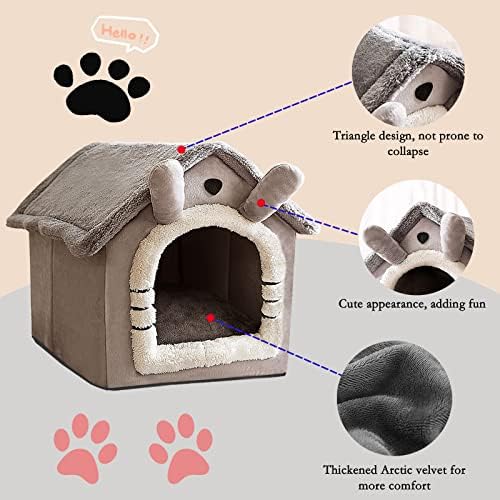 Mačji krevet i mali pseći krevet, Samozagrevajuća pećina za mačiće i mali psi Triangle Cat House Hut sa Perivim jastukom za spoljašnje