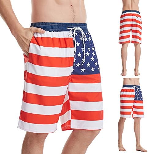 Stretch Swim trunks Muške zvijezde Stripe Print Modni kupaći odijelo Swim Trunks Brzo suhe Patriotske ljetne atletičke kratke hlače