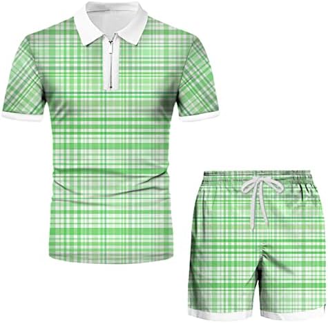 2 komadna odjeća za muškarce TrackSit set sa patentnim zatvaračem karirane ručne polovne majice i kratke hlače casual golf vježbanje