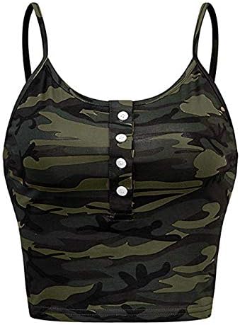 Poton Ženski Camouflage Dugme bez rukava prema dolje Zapadne ljetne majice za bluze za bluze Spring t majice Tunički vrhovi
