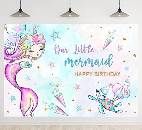 Mermaid rođendan pozadina djevojke jednorog pod morskim bazenom Happy Birthday Party fotografija pozadina djevojka akvarel Magical