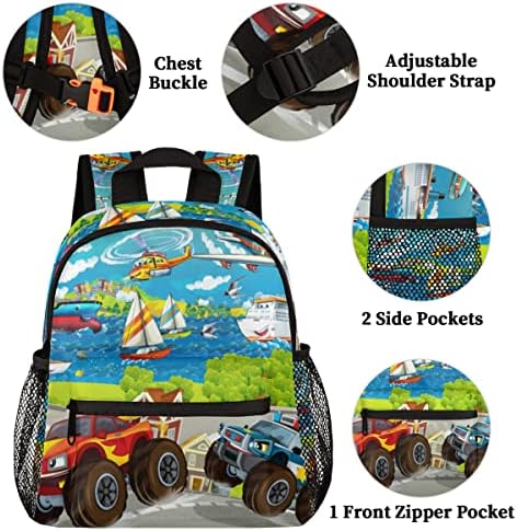 Dječji ruksak za dječake i djevojke crtani kamionsko vozilo Podesivi kaiš za prsa u obliku vodootpornog predškolskog ruksaka za školu,