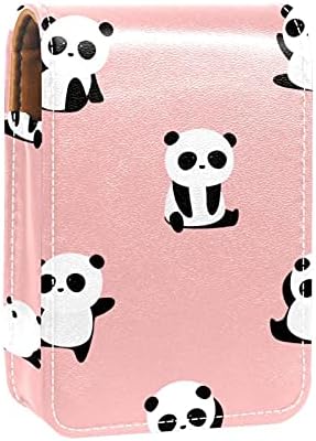 DIY Mini ruž za usne sa ogledalom za torbicu, Slatka Panda Pink uzorak kožna kozmetička torbica za držač šminke, drži 3 cijevi redovne