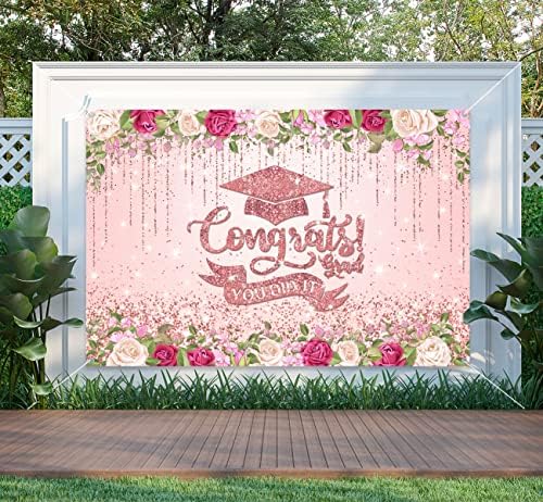 Diplomiranje dekoracije klasa 2023 ružičastog i ružičastog zlata Čestitam grad Party pozadina grad Banner Photo Booth rekvizite za