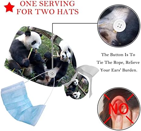 Lorvies Medical Caps za žene sa tipkama Long Hair, 2 komada Podesiva radna kapa, Panda slatka višebojna