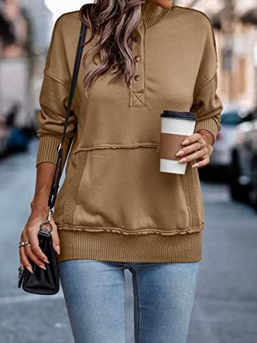 Ekowish dukserica za žene dugih rukava s dugim rukavima Soft pulover Tipno boje boje sa džepovima