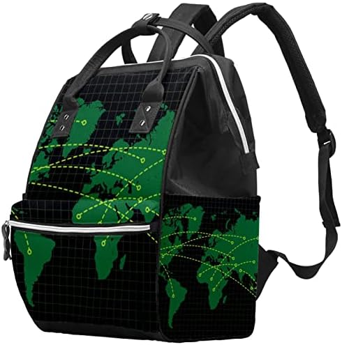 Tamno zeleni mapa svijeta Plaid pozadine ruksak ruksak za ruksak za dječju pelene Multi funkcija Velika kapacitet putne torbe