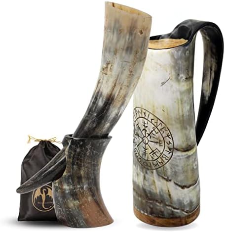 Viking šalica za kafu sa vikinskom kompasom ugraviran + viking pijevši rog sa štandom roga | autentično ručno rađene pivo | Kljui