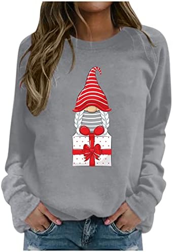 BEUU božićne majice za žene, ženske dukseve i dukseve Ležerne prilike Xmas Gnome Print Tops posada Plus majica