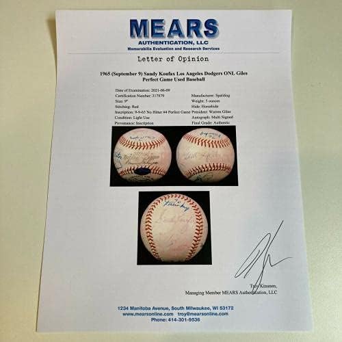 Sandy Koufax Perfect igra potpisana igra Rabljeni bejzbol W / Ronald Reagan Psa & JSA - MLB autogradna igra Rabljeni bejzbol