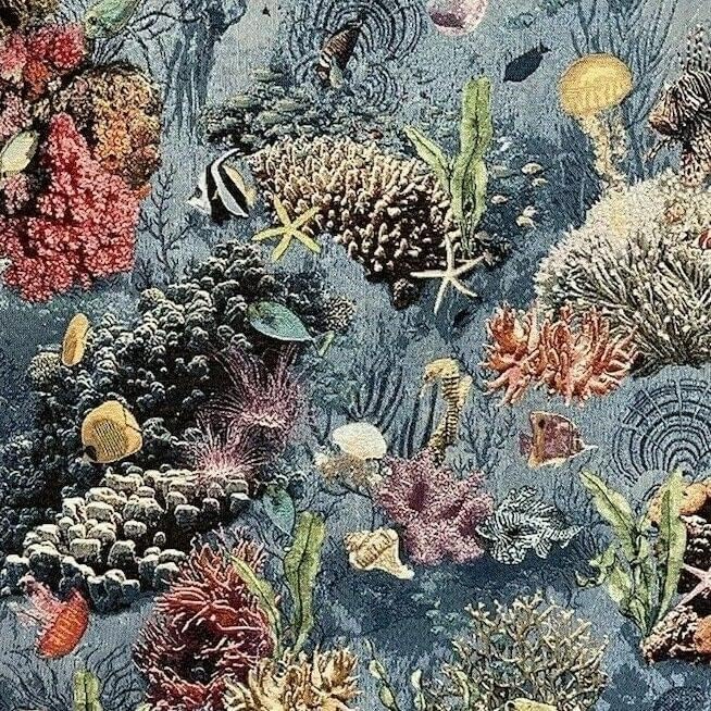 Sea World Nautical Fabric by Yard Metre Costal Blue tapiserija šivaći materijal po dvorištima ribe koralji Print tekstil po metrima