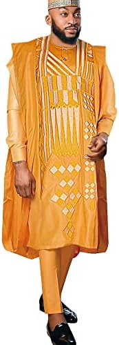 HD afrička muška odjeća Agbada Odjeća za vez dashiki majice i hlače odijelo 3 komada