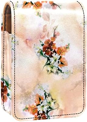ORYUEKAN Mini torba za šminkanje sa ogledalom, torbica za kvačilo od umjetne kože, Vintage apstraktni ljiljan ružičasti cvijet
