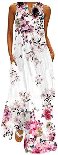 Fragarn Plus Veličina Maix haljina za žene 2022. ljetne bez rukava cvjetni ispis labave haljine Flowy Swing haljina za odmor na plaži