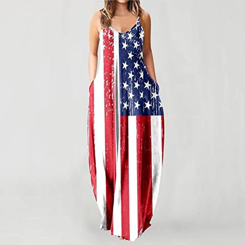 4. jula Maxi haljina za žene Casual Summer Boho Dress američka zastava Scoop vrat Cami Tie - Dye Sundresses