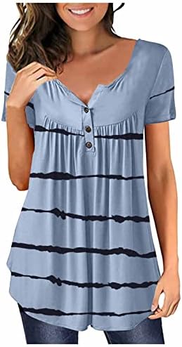 NOKMOPO ženski vrhovi i bluze modni Casual prugasti štampani T-Shirt dugme ovratnik kratki rukav pulover Top