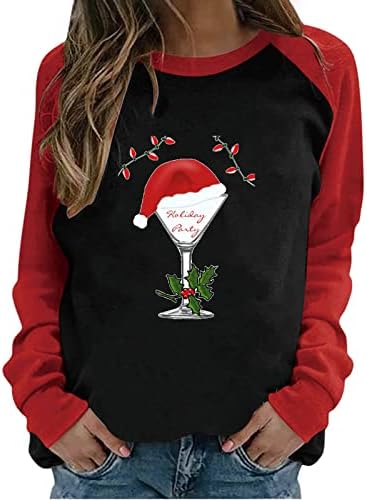 Patchwork košulja Žene ženske proljetne patchwork božićne tiskane s dugim rukavima okrugli vrat casual tee vrhovi