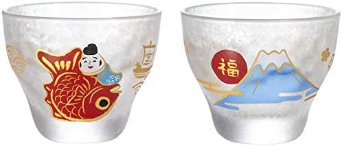 Aderia S-6286 Sake Cup Medeta Mono Daichichi set para, Met Morski brem / MT. Fuji 3.1 FL Oz, usta / zasebne boje, izrađene u Japanu,