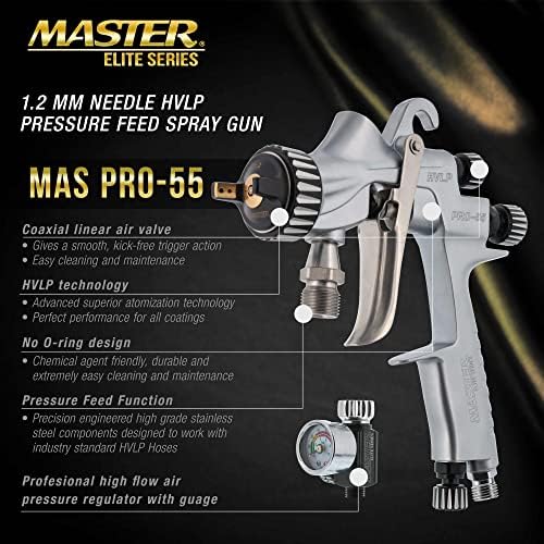 Master Elite PRO-55 serija HVLP Pištolj za prskanje pod pritiskom sa vrhom od 1,2 mm-idealno za automobilske podloge, kapute, prajmere, industrijske premaze za obradu drveta - superiorna Atomizacija
