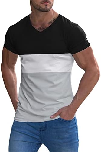 HDDK MENS kratki rukav s majicom V vrat, ljetni prugasti patchwork Slim Fit Sports Tee vrhova lagana treninga majica