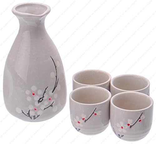 M.V. Trgovanje MSST42V keramikom Set sa cvijetom trešnje, sivom sivom s malim cvijetom Sakura, 6 unče boca / 2 unget šalice