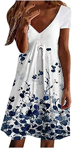 Ženska ljetna Midi haljina Casual kratki rukav V-izrez obična plažna haljina sa visokim strukom ljuljaška linija party haljina labav