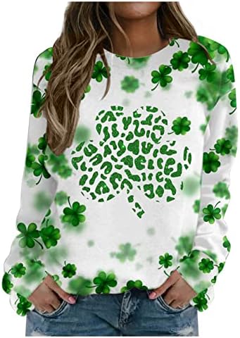 Ženski St. Patricks dan djetelina Duks Casual Crewneck Dugi rukav pulover vrhovi Meki labavi poklon Duks za žene