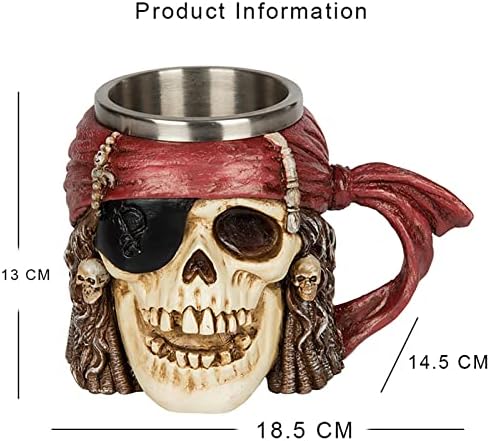 Pirate lobanje šalica za kavu sa postrojenjem od nehrđajućeg čelika, tankarda sa lubanjem piva tankarda, pivo Stein tankard pijan šalica za muškarce, Halloween pivo čaj za piće