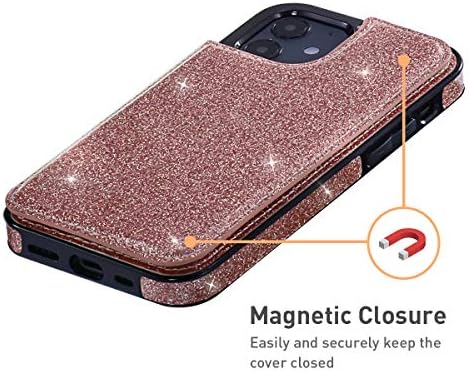 UEEBAI futrola za iPhone 12 iPhone 12 Pro 6.1 inch, Premium Glitter PU kožna futrola Navlaka za novčanik [dva magnetna kopča] [Slotovi