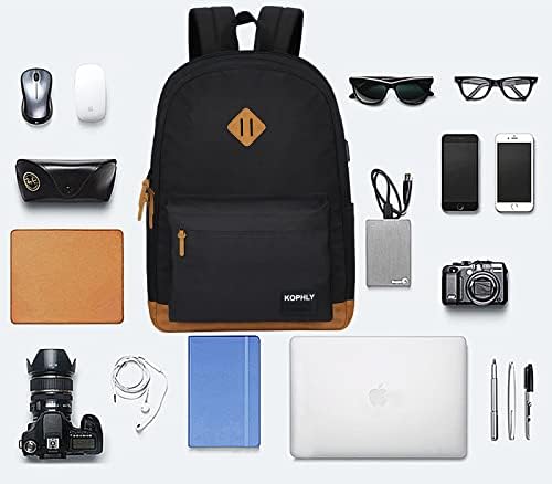 KOPHLY lagani ručni putni ruksak za Laptop sa USB priključkom za punjenje za muškarce i žene, klasični ruksak za fakultet, Radna torba, putni ruksaci(Crni)