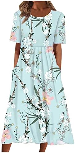 Ženske boemske cvjetne plažne haljine kratkih rukava Crewneck Thirt haljina casual sandresses 2023 proljetni ljetni trendi odijelo