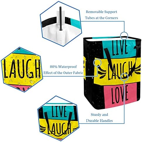Live Laugh Love Print sklopiva korpa za veš, 60L vodootporne korpe za veš kanta za veš igračke ostava za spavaonicu spavaća soba u