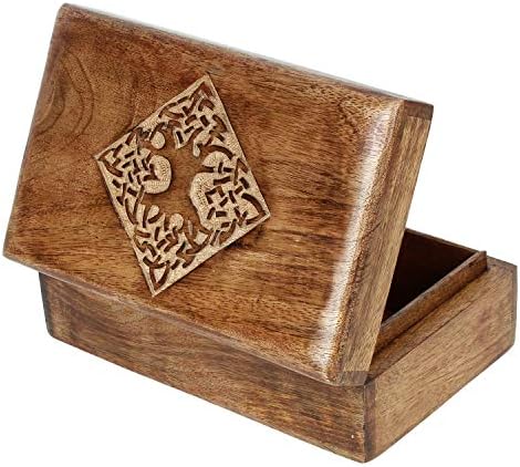 Ajuny drvena ručno izrađena dekorativna kutija sa središnjom stablom rezbari smeđi - Višenamjenski upotreba kao skladište nakita,