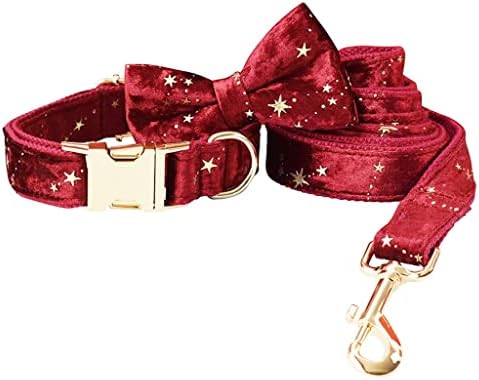 LMMDDP Personalizirani ovratnik za pse Božićni crveni baršunasti luk kravata i povodac set sa Zlatnim zvjezdicama