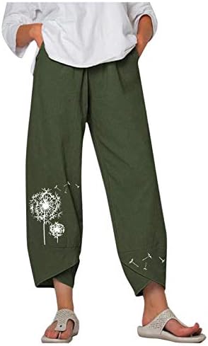 Ljetne Ležerne pamučne lanene pantalone za žene labave pantalone sa ravnim nogavicama visokog struka duge pantalone sa džepovima udobne