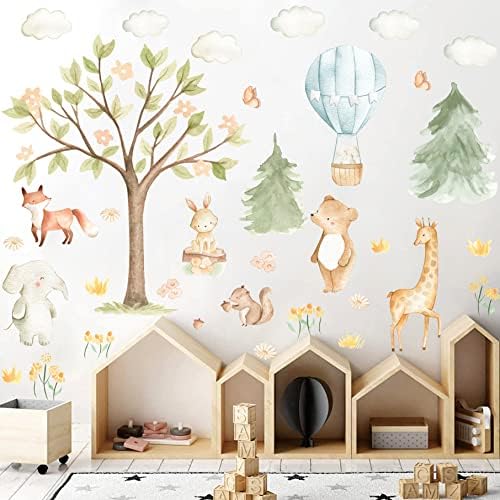 Akvarelno Drvo zidne naljepnice za životinje šumske životinje zidne naljepnice dekor sobe za bebe Woodland rasadnik zidne naljepnice