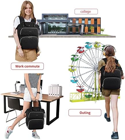 Mogplof 15,6 inčni putni ruksak za žene, široko otvoreni ruksak za učitelje sa USB priključkom za punjenje, vodootporan Crni ruksak