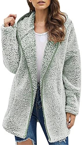 Ženske prevelike zip up šerpa jaknu Fuzzy fleece meddy kaput zimska topla odjeća otvorena prednja kapuljača kardigan