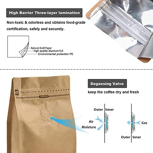 50 komada Kraft papirna kesa za kafu od 4 unce / torbica sa ravnim dnom sa ventilom za oslobađanje vazduha i patentnim zatvaračem