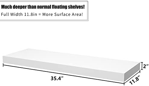 Welland 12 duboka bijela plutajuća polica, plutajuća polica za zid s policama koja pluta polica, 35,43 l x 11,81 D x 2 t, dublje od ostalih, bijelo