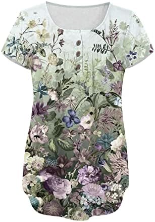 Ženske vrhove Boho cvjetne bluze sakrivaju trbuh tunika Flowy Henley majica s majicama plus veličine ljetnih vrhova