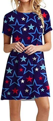 AdSSDQ Dnevna haljina za žene za žene Ljeto plus veličina majica za majicu strastvene patriotske kratke rukave V-izrez
