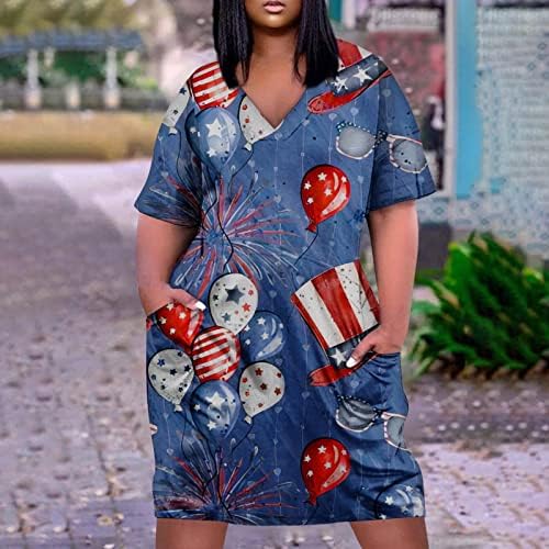 ayaso Dan nezavisnosti Ženska haljina sa kratkim rukavima sa američkom zastavom sa grafičkim printom labavog kroja plus veličine džepa