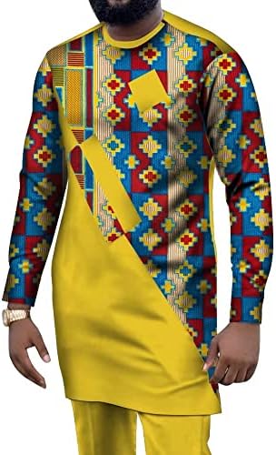 Afrička muška odijela Dashiki Odjeća Print majice vrhovi i duge hlače s džepovima 2 komadni Set Ankara Afrička Muška odjeća