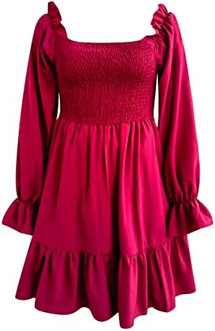 IcoDod haljina ženska 2023 ljetna casual paleta s dugim rukavima naglušena četverokutna rufffle košulje od pune boje za žene